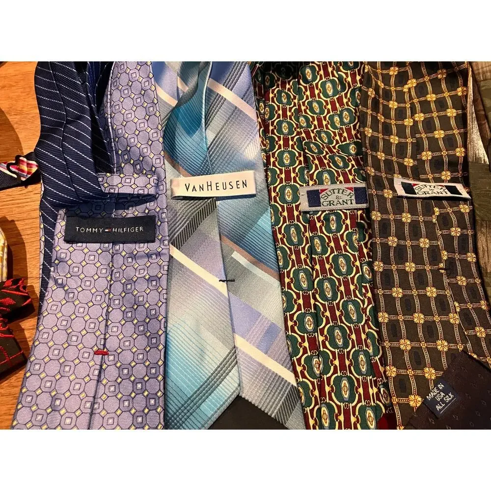 Tie and Pocket‎ Handkerchief Lot: Prefolded, Bow Long, Blue Red Geometric Plaid